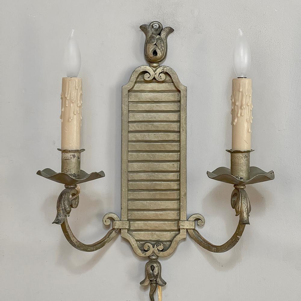 20th Century Pair Antique Italian Bronze Neoclassical Electrified Wall Sconces For Sale