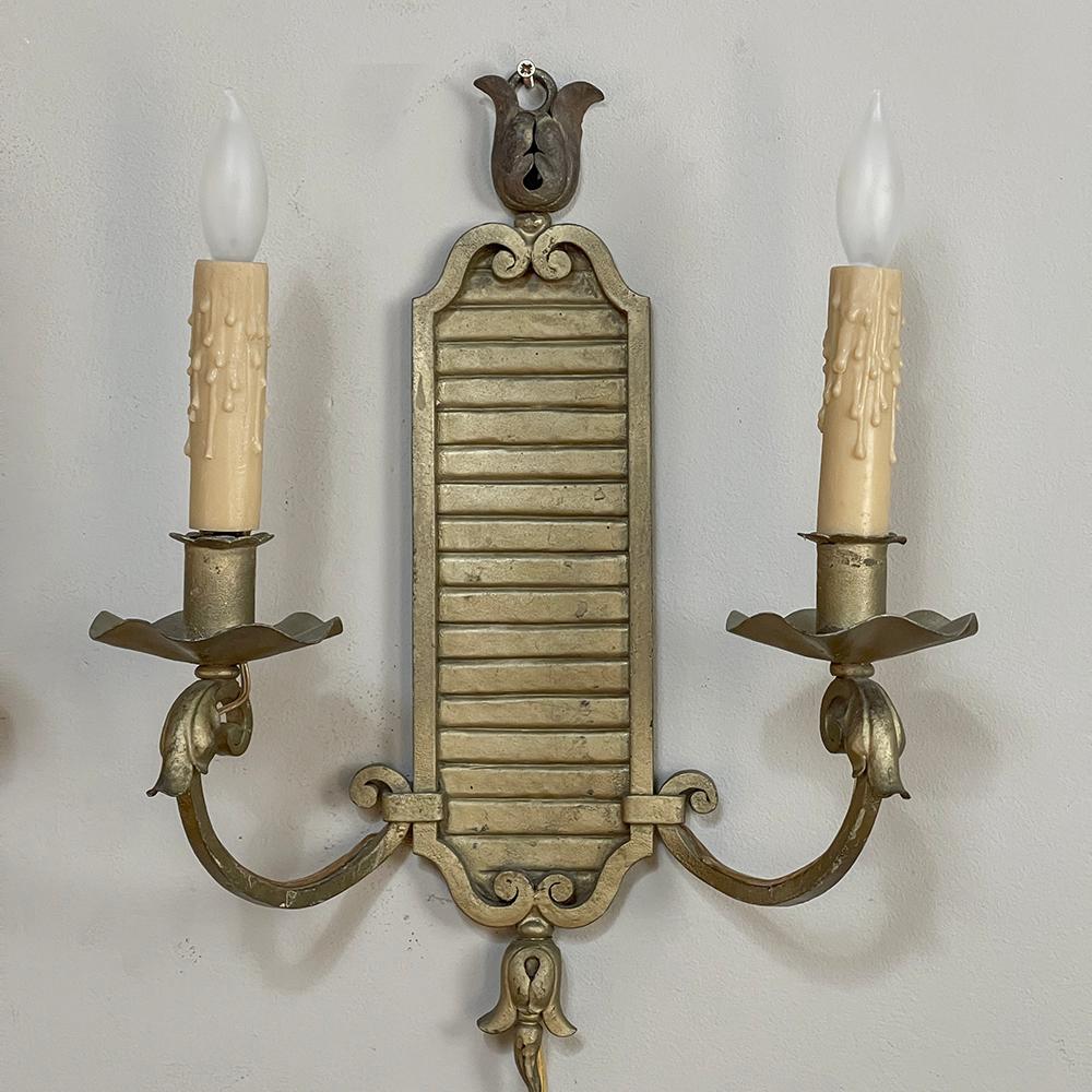 Pair Antique Italian Bronze Neoclassical Electrified Wall Sconces For Sale 4