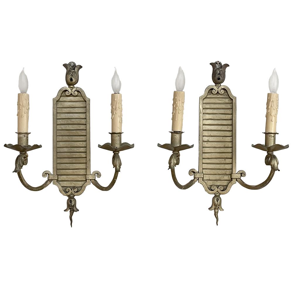 Pair Antique Italian Bronze Neoclassical Electrified Wall Sconces