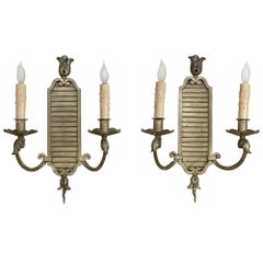 Pair Antique Italian Bronze Neoclassical Electrified Wall Sconces