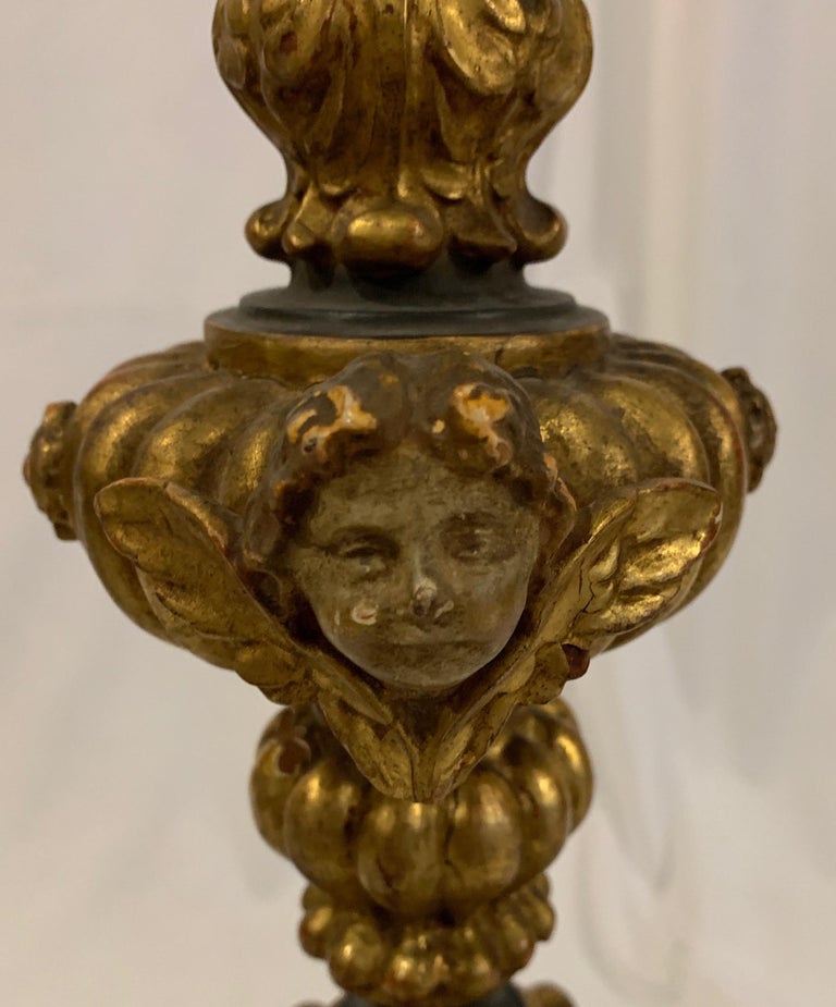 Pair of Antique Italian Carved Wood Candlesticks at 1stDibs