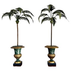 Pair, Vintage Italian Decorative Tole Palm Tree Sculptures