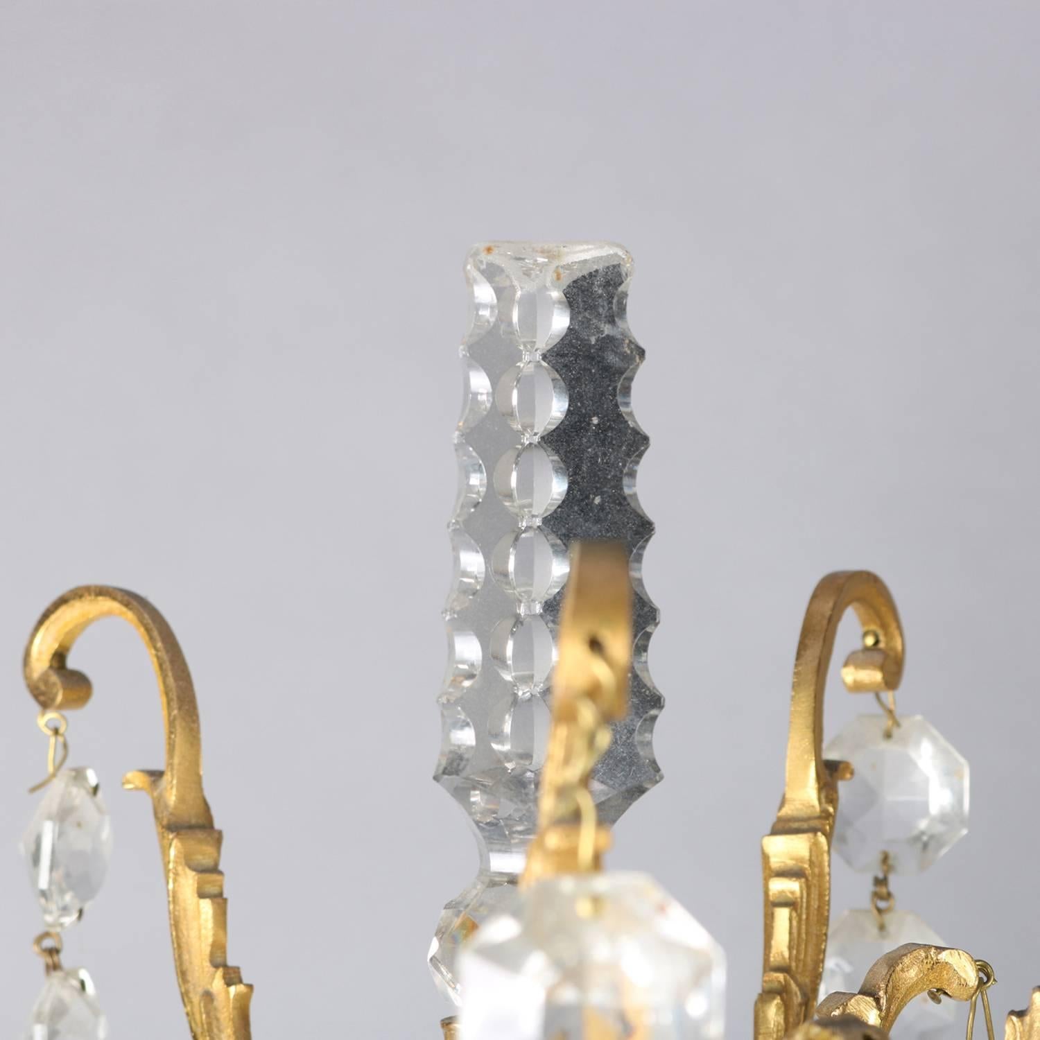 Pair of Italian Gilt Bronze and Cut Crystal Electrified Candelabra, circa 1900 In Good Condition In Big Flats, NY