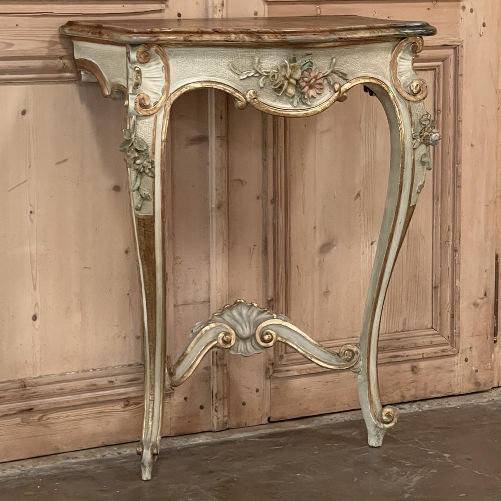 Louis XV Pair Antique Italian Hand-Painted Consoles with Faux Marble For Sale