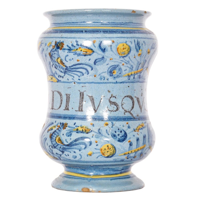 Albarelli Pair Antique Italian Maiolica Pottery Albarelli Medicine Apothecary ...