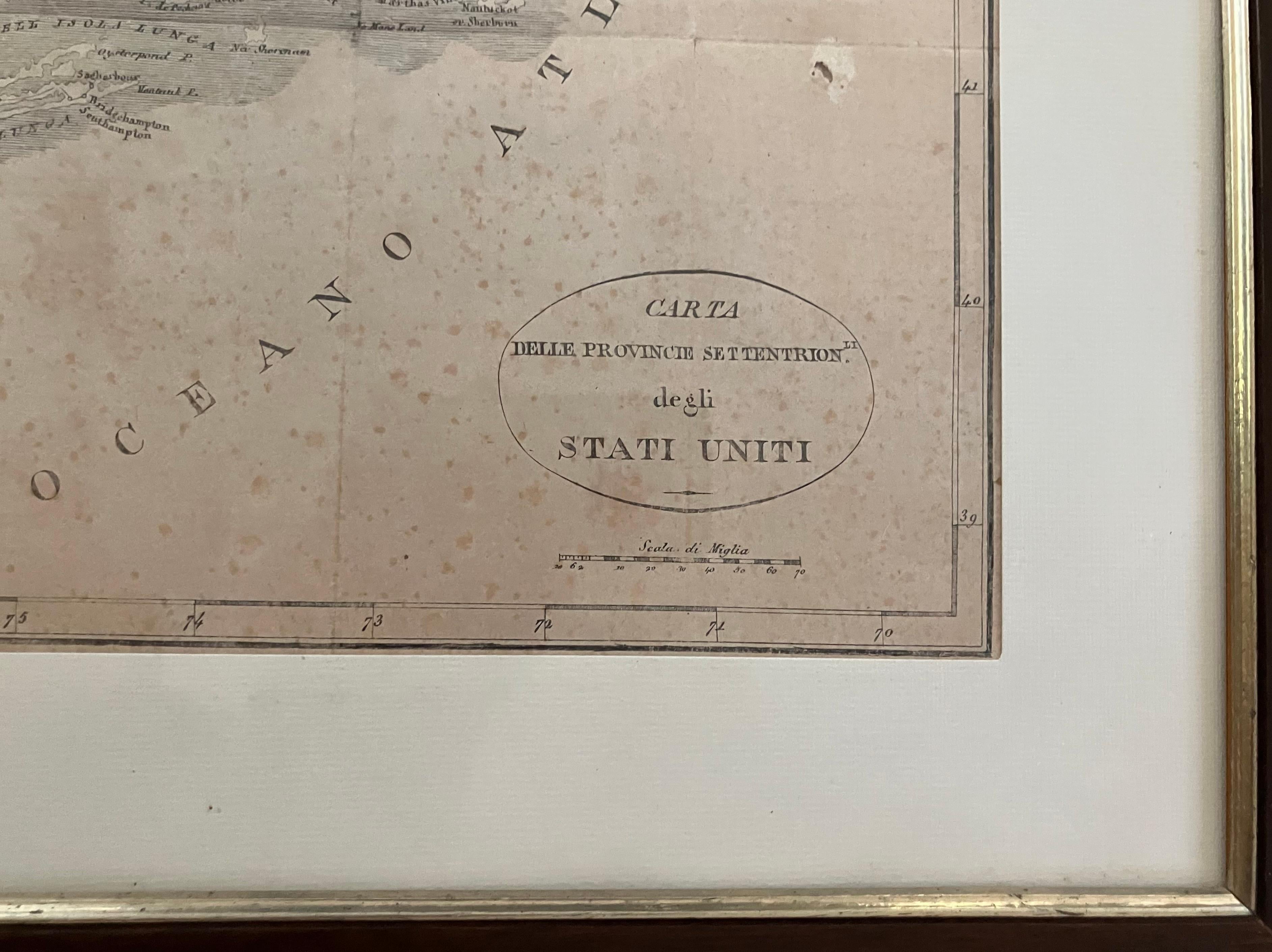 Engraved Pair Antique Italian Maps of the North American Eastern Seaboard For Sale