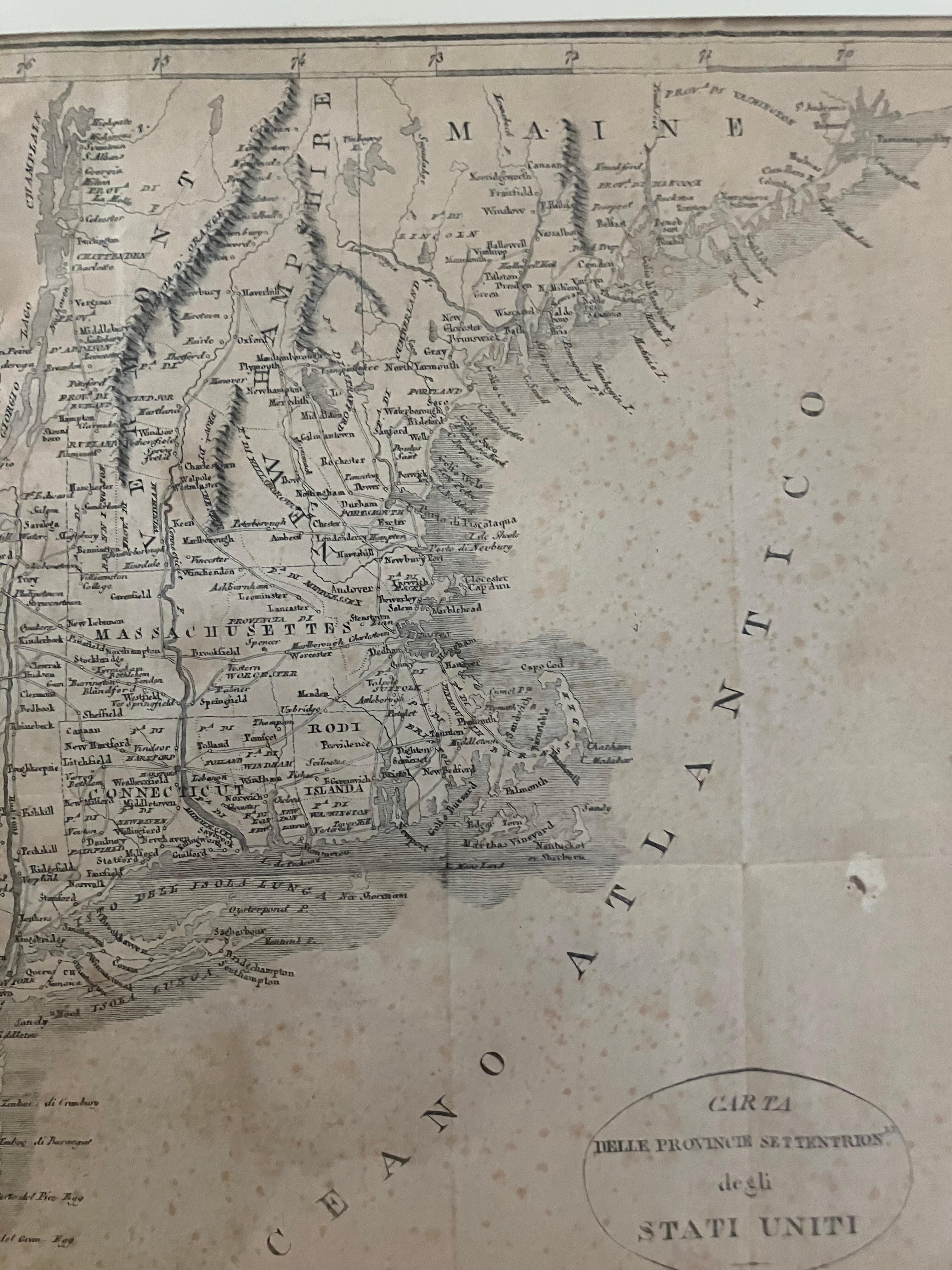 Pair Antique Italian Maps of the North American Eastern Seaboard In Good Condition For Sale In New York, NY