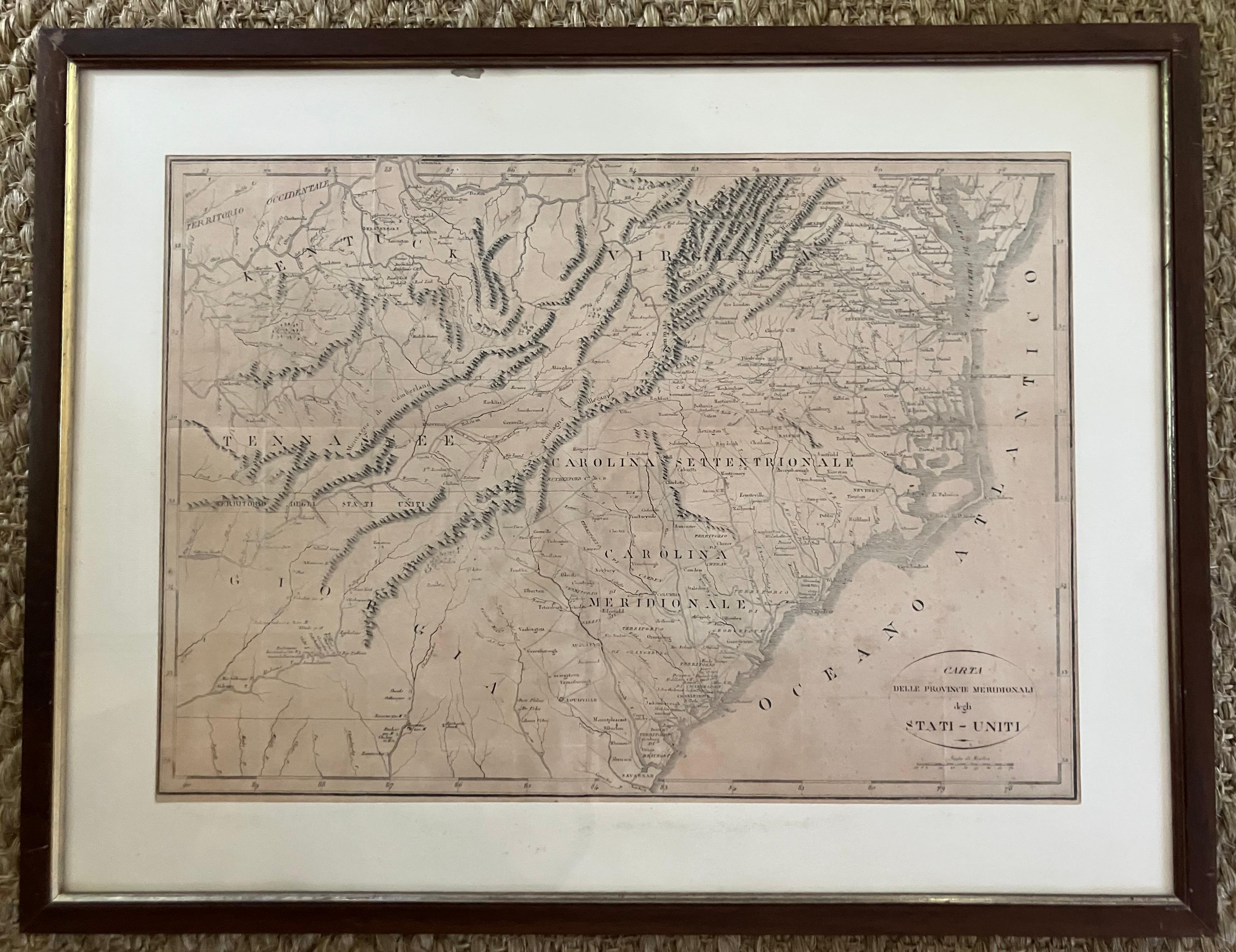 Wood Pair Antique Italian Maps of the North American Eastern Seaboard For Sale