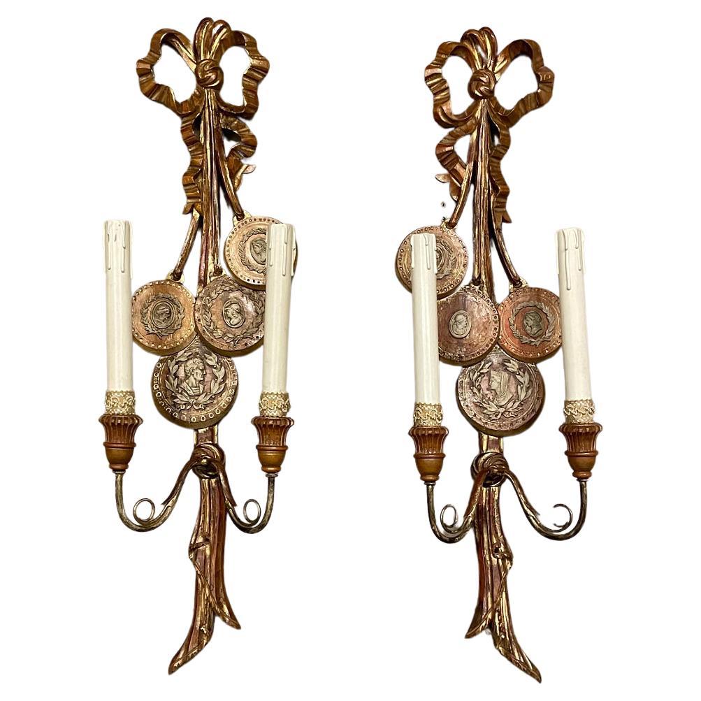 Pair of Antique Italian Carved Wood Wall Sconces For Sale at 1stDibs