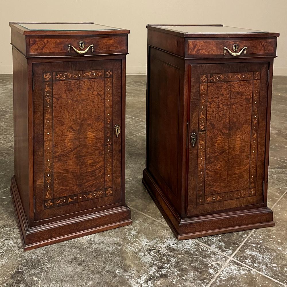 Neoclassical Revival Pair Antique Italian Neoclassical Mahogany Marquetry Nightstands