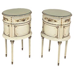 Pair Antique Italian Neoclassical Painted Oval Nightstands ~ End Tables