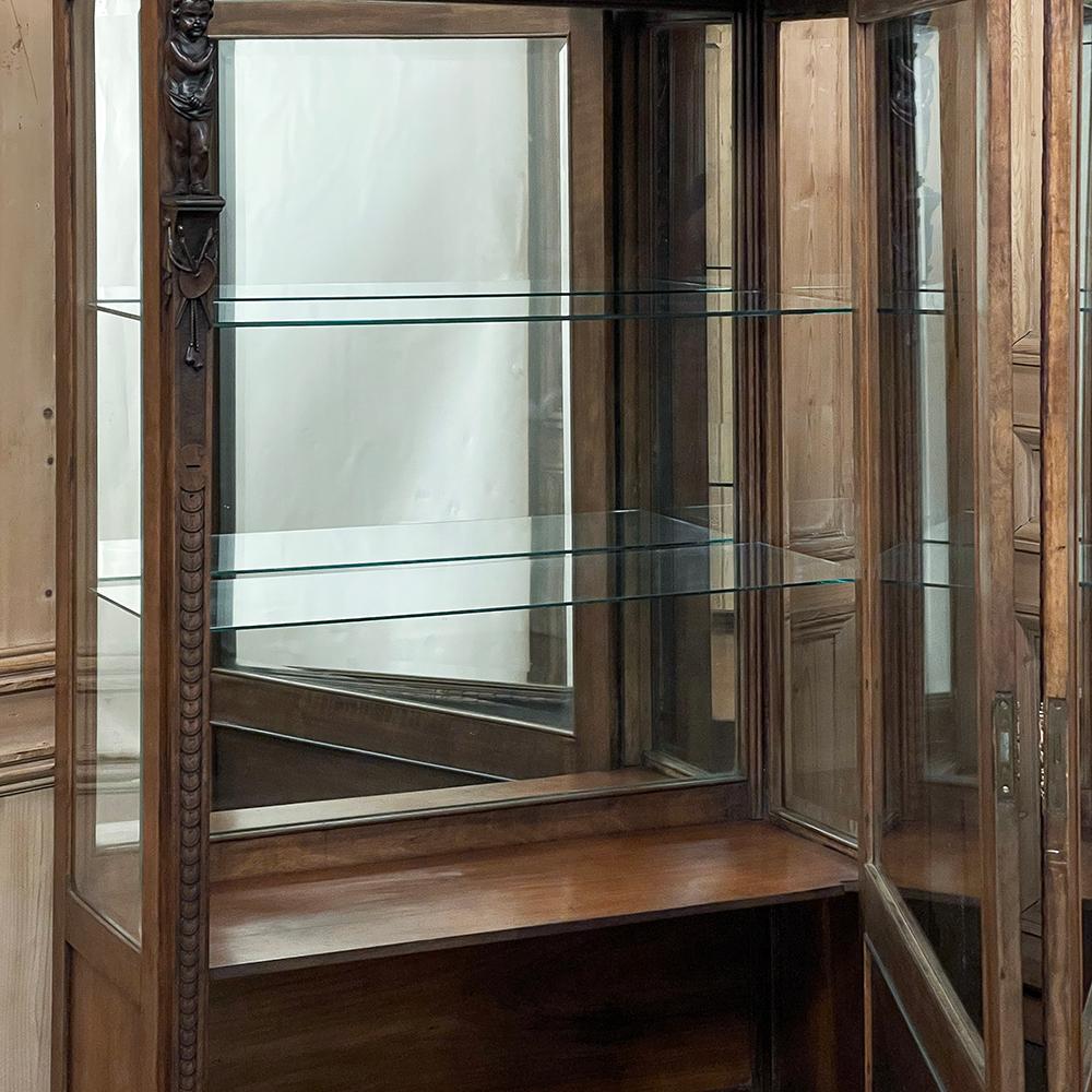 Neoclassical Revival PAIR Antique Italian Neoclassical Walnut Bookcases ~ Vitrines For Sale