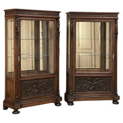 COPPIA Librerie antiche italiane neoclassiche in legno di noce ~ Vitrines