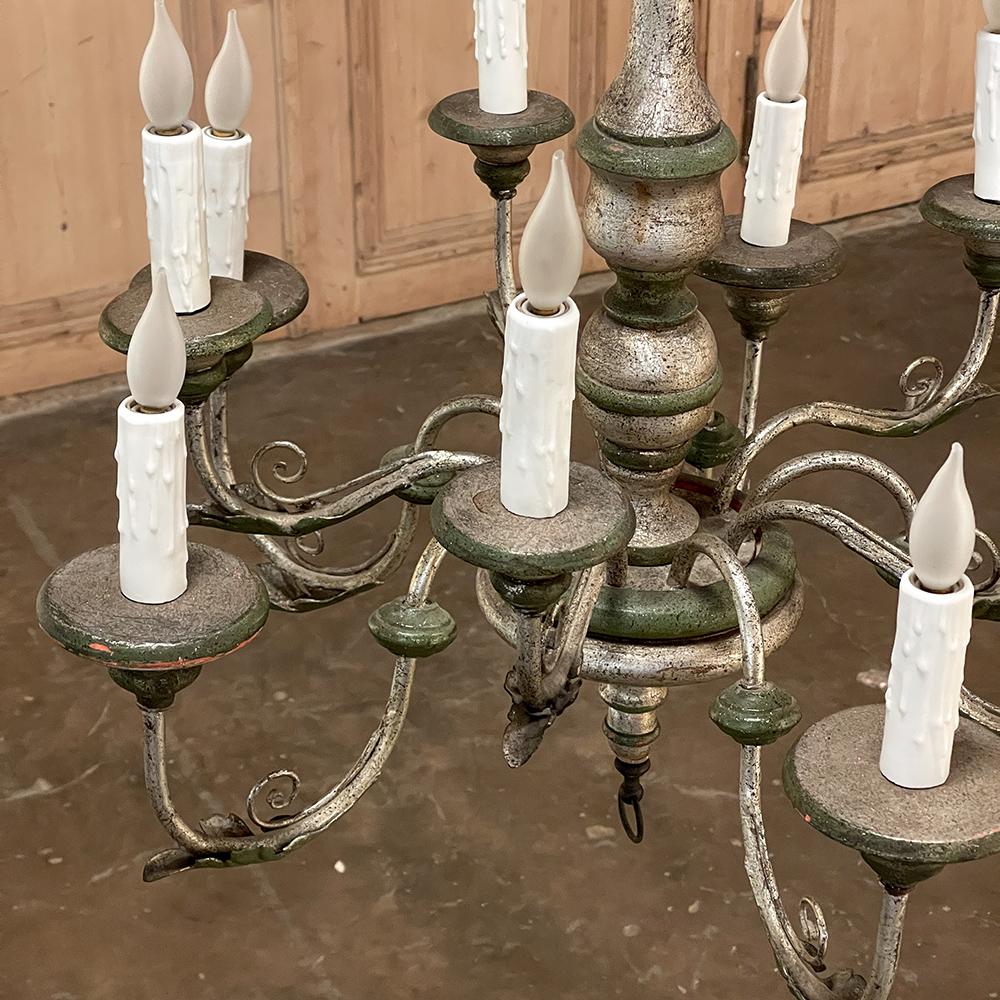 Pair Antique Italian Painted Chandeliers from Tuscany For Sale 8