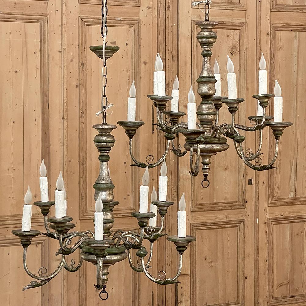 Baroque Revival Pair Antique Italian Painted Chandeliers from Tuscany For Sale