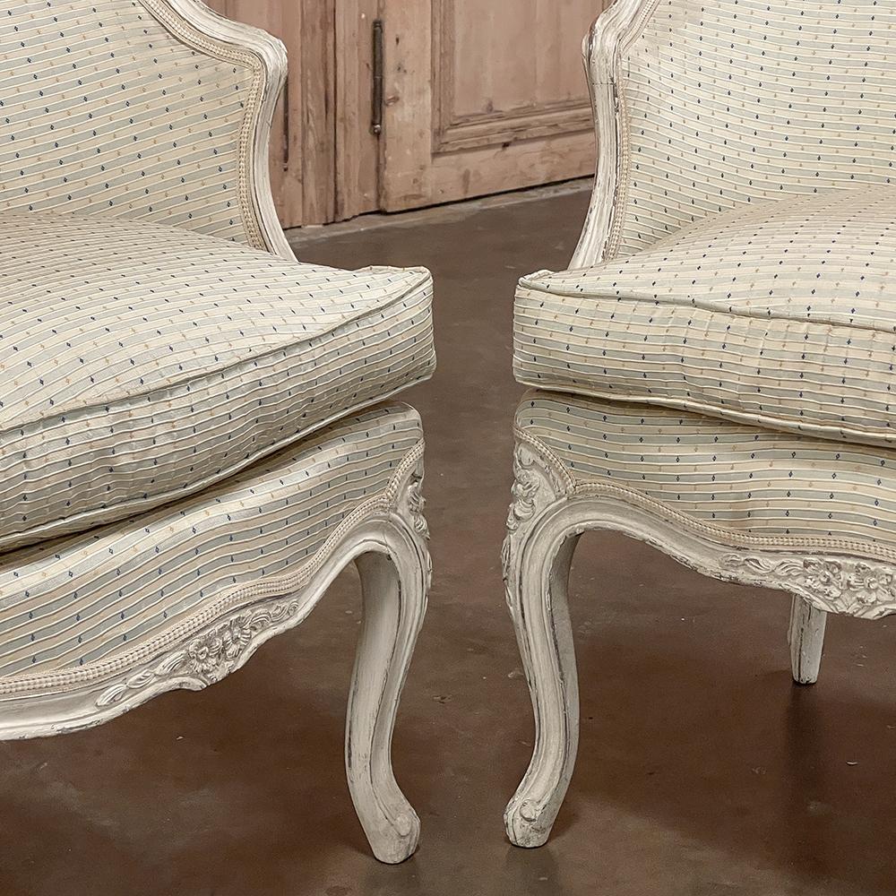 Pair Antique Italian Painted Petite Armchairs For Sale 4
