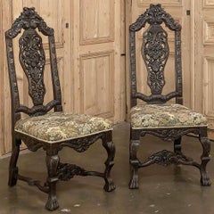 Pair Antique Italian Renaissance Side Chairs