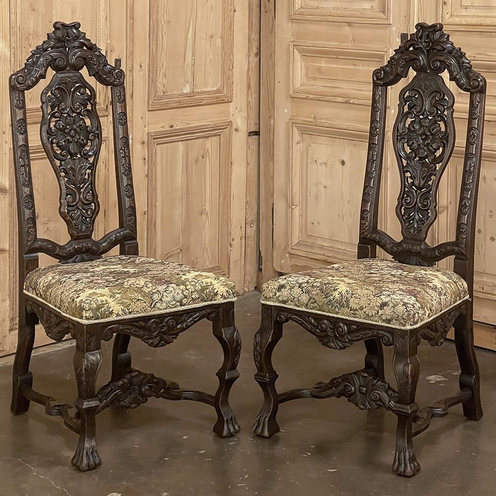 Paar antike italienische Renaissance-Beistellstühle (Neorenaissance) im Angebot