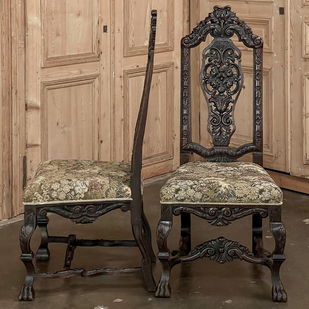 19th Century Pair Antique Italian Renaissance Side Chairs For Sale
