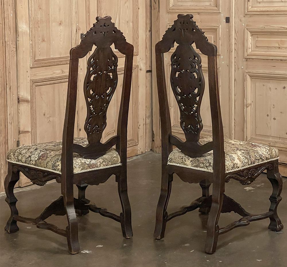 Walnut Pair Antique Italian Renaissance Side Chairs For Sale
