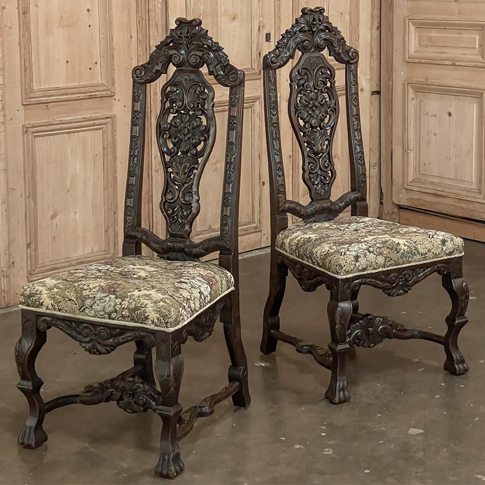 Pair Antique Italian Renaissance Side Chairs For Sale 1