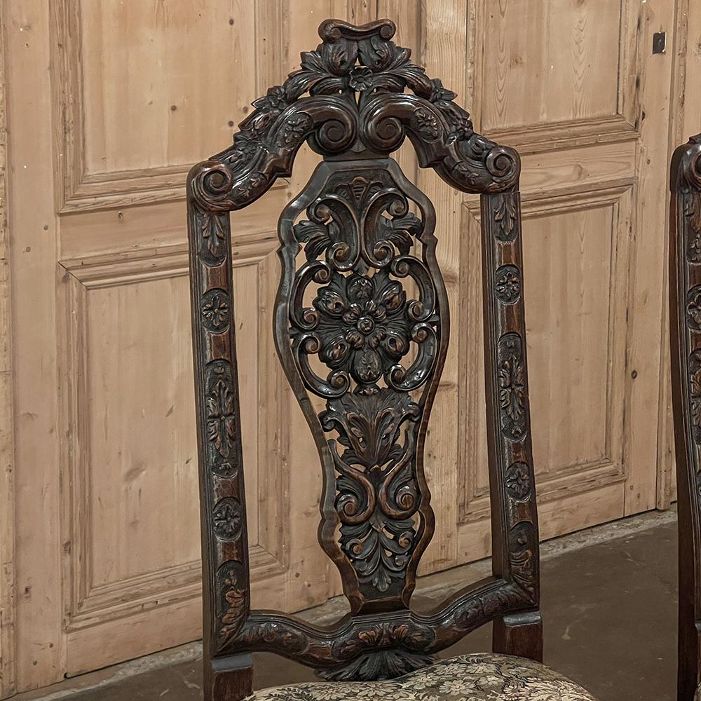 Pair Antique Italian Renaissance Side Chairs For Sale 2