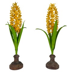 Pair, Antique Italian Tole Hyacinth Floral Arrangements Unusual Circa 1920