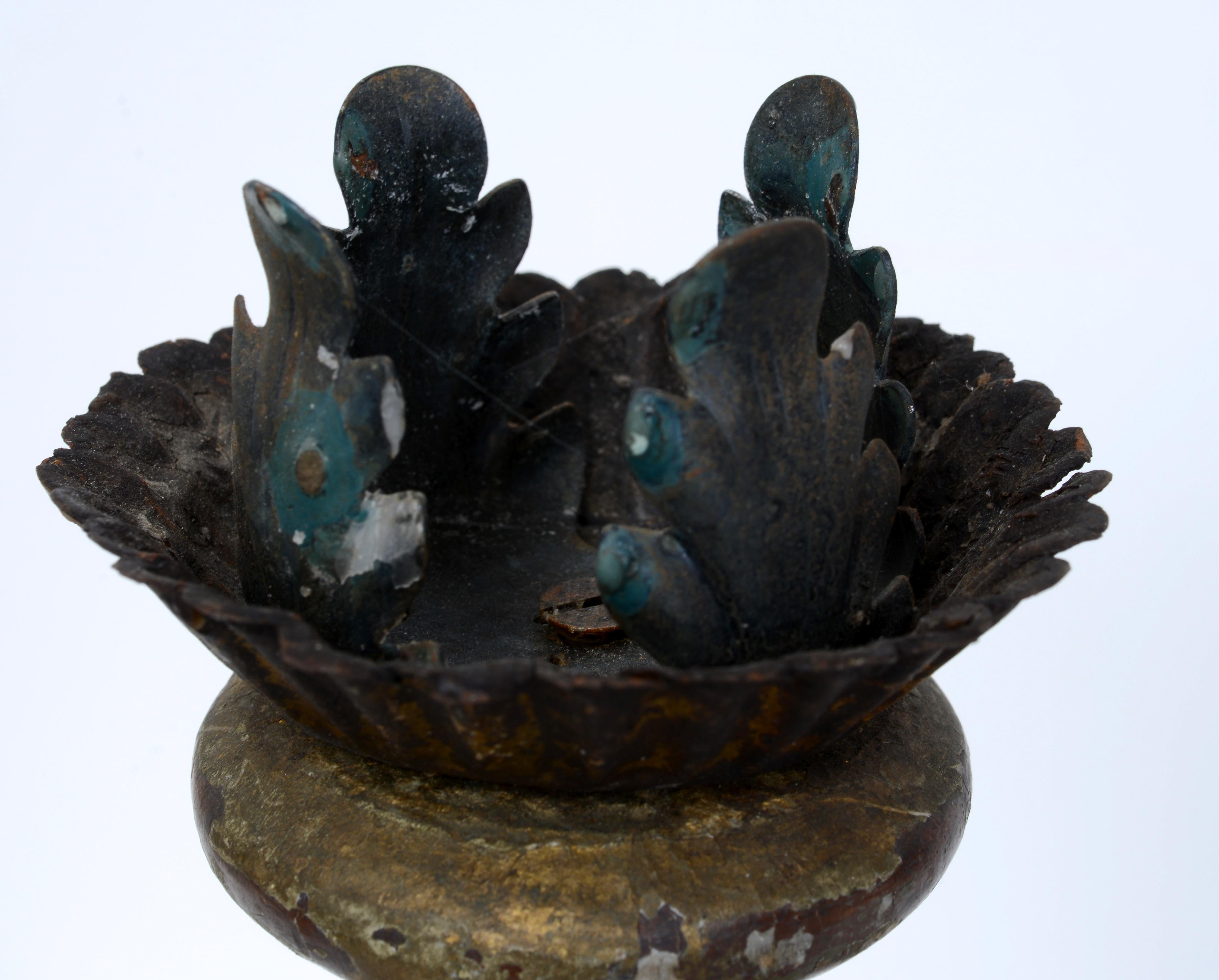 Painted Pair Antique Italian Turned & Paint Decorated Wooden Candlesticks Late 18th c For Sale