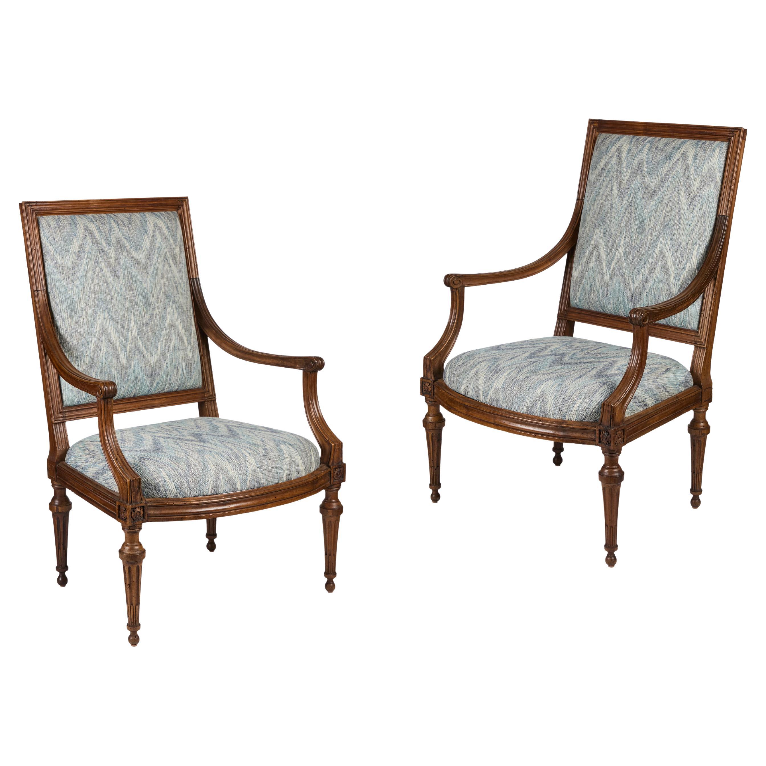 Pair Antique Italian Walnut Armchairs For Sale
