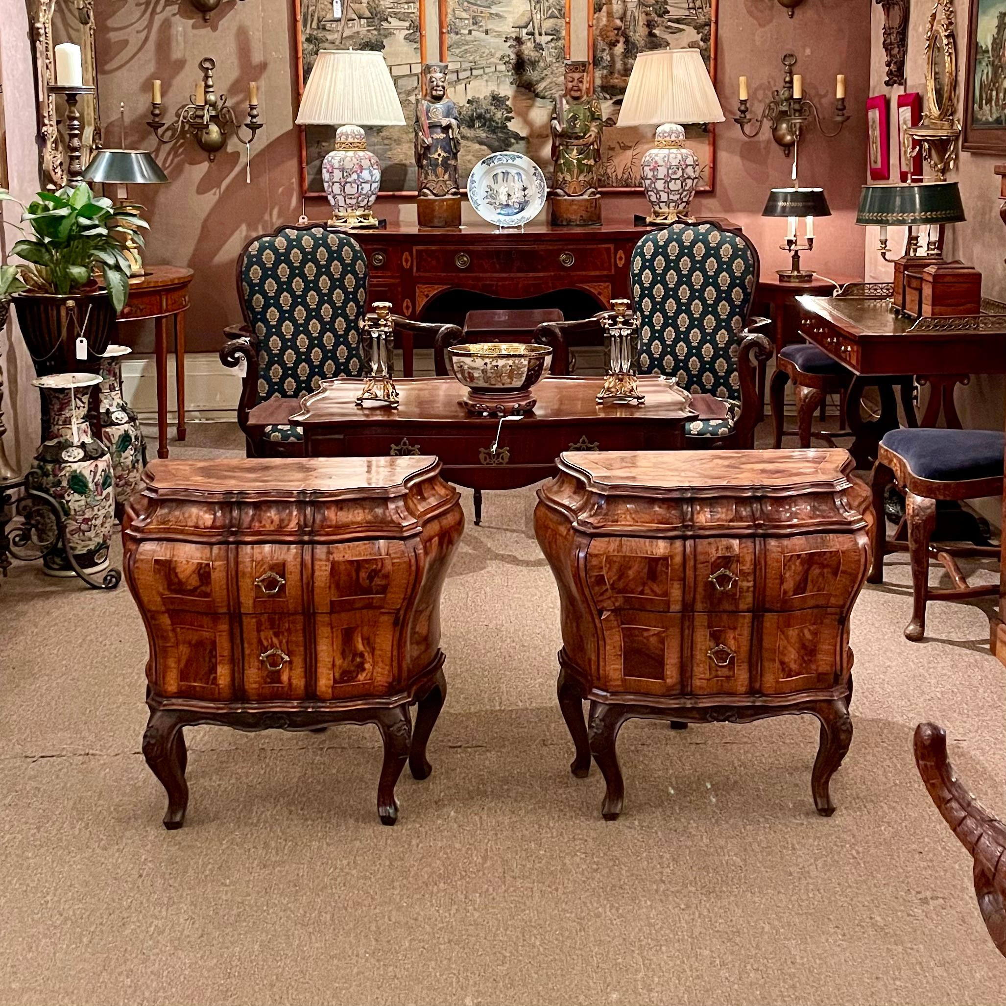 Pair Antique Italian Walnut Bombe Chests, Circa 1920's. For Sale 10