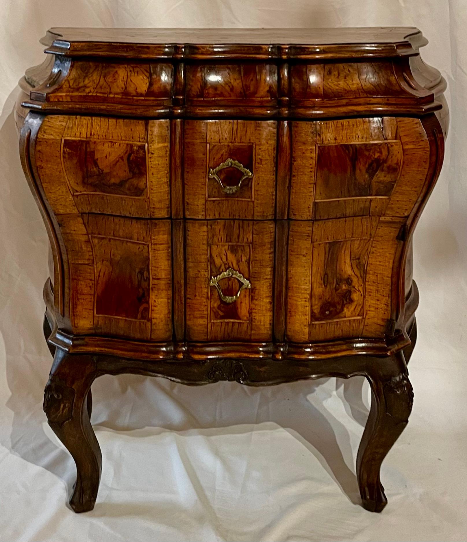 Pair antique Italian walnut bombe chests, circa 1920's.