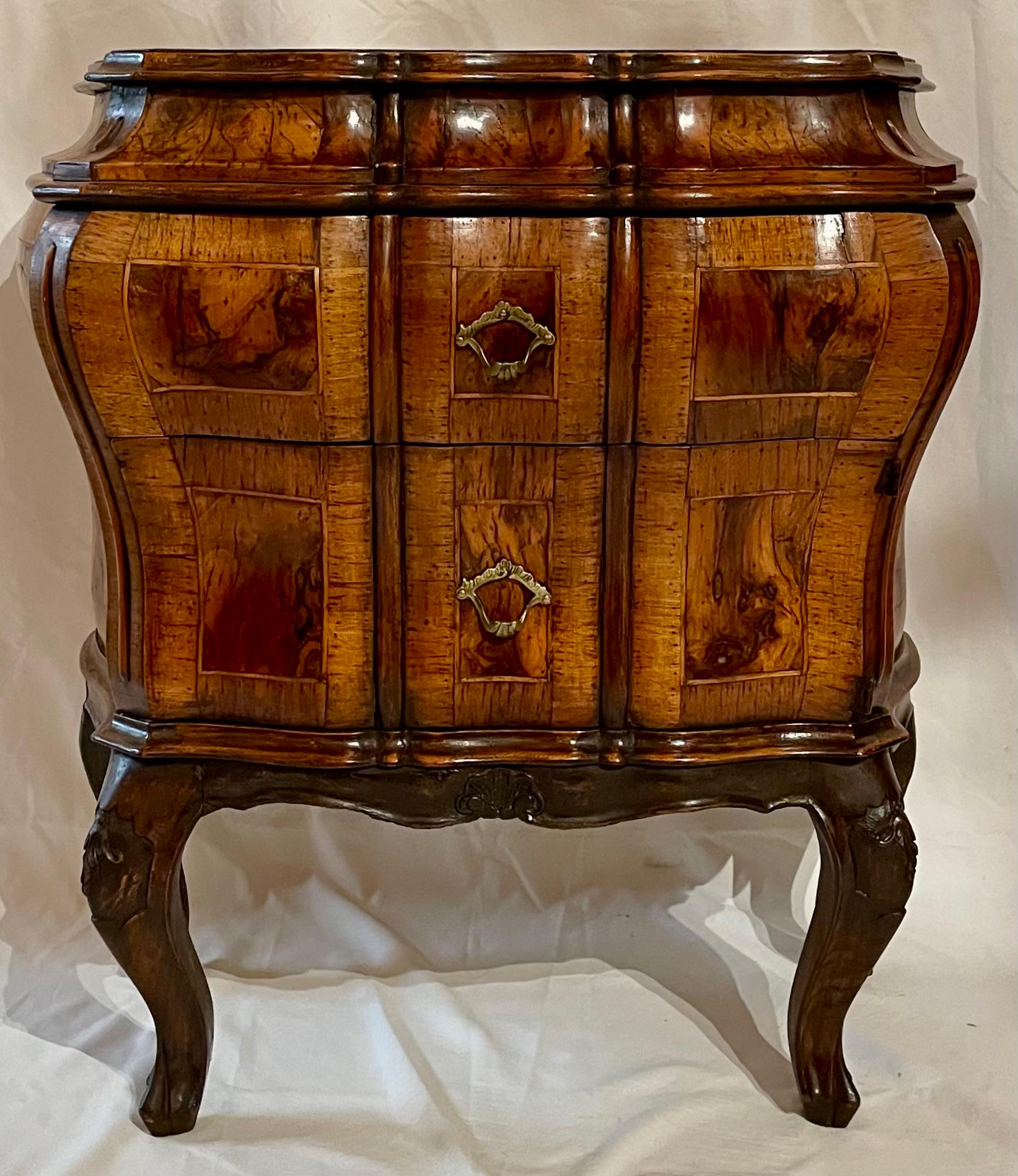 20th Century Pair Antique Italian Walnut Bombe Chests, Circa 1920's. For Sale