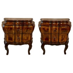Pair Antique Italian Walnut Bombe Chests, Circa 1920's.
