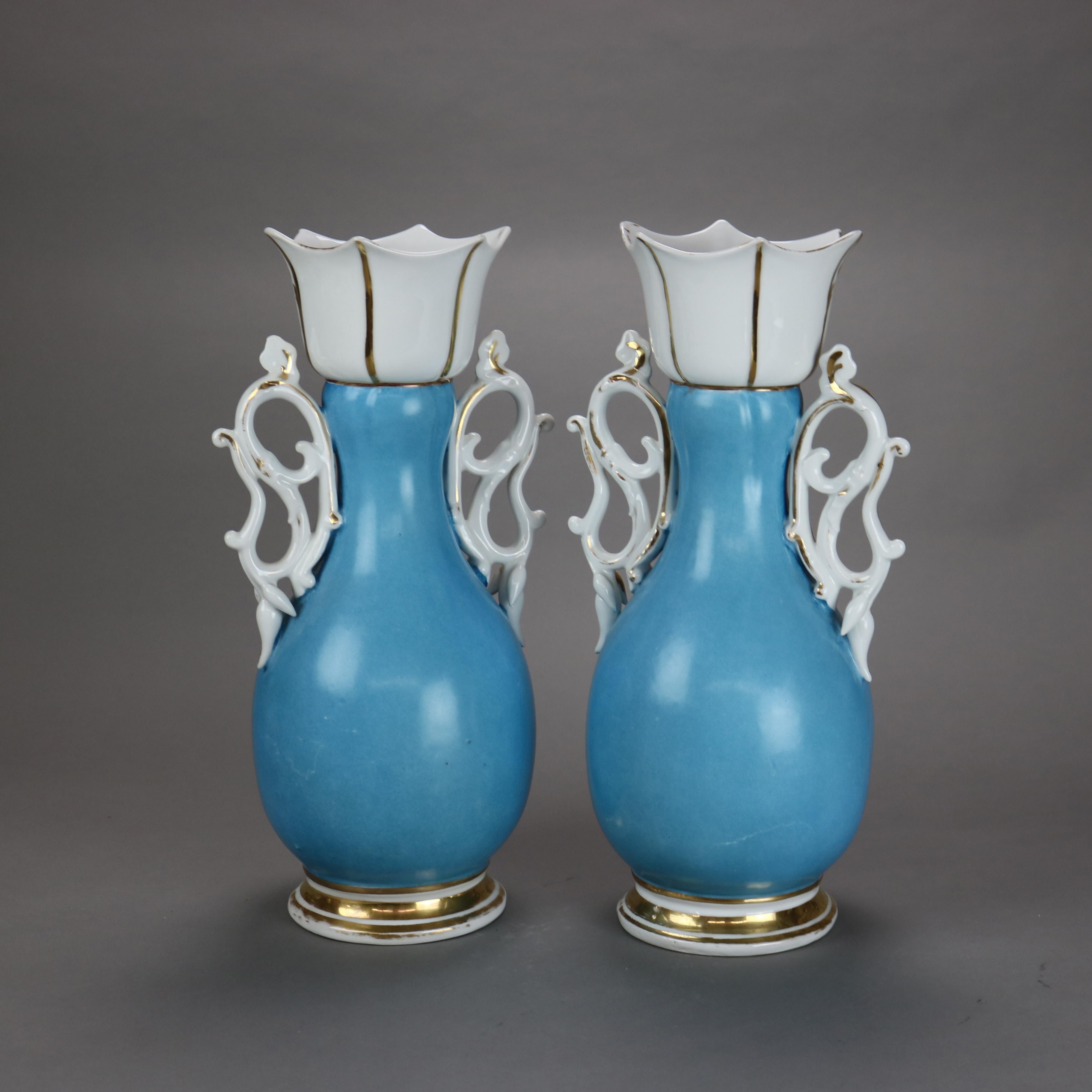 Pair Antique Jacob Petit School Old Paris Porcelain Paneled Hand Painted Vases In Good Condition In Big Flats, NY