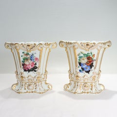 Pair Antique Jacob Petit Style Old Vieux Paris Porcelain Flowers Vases