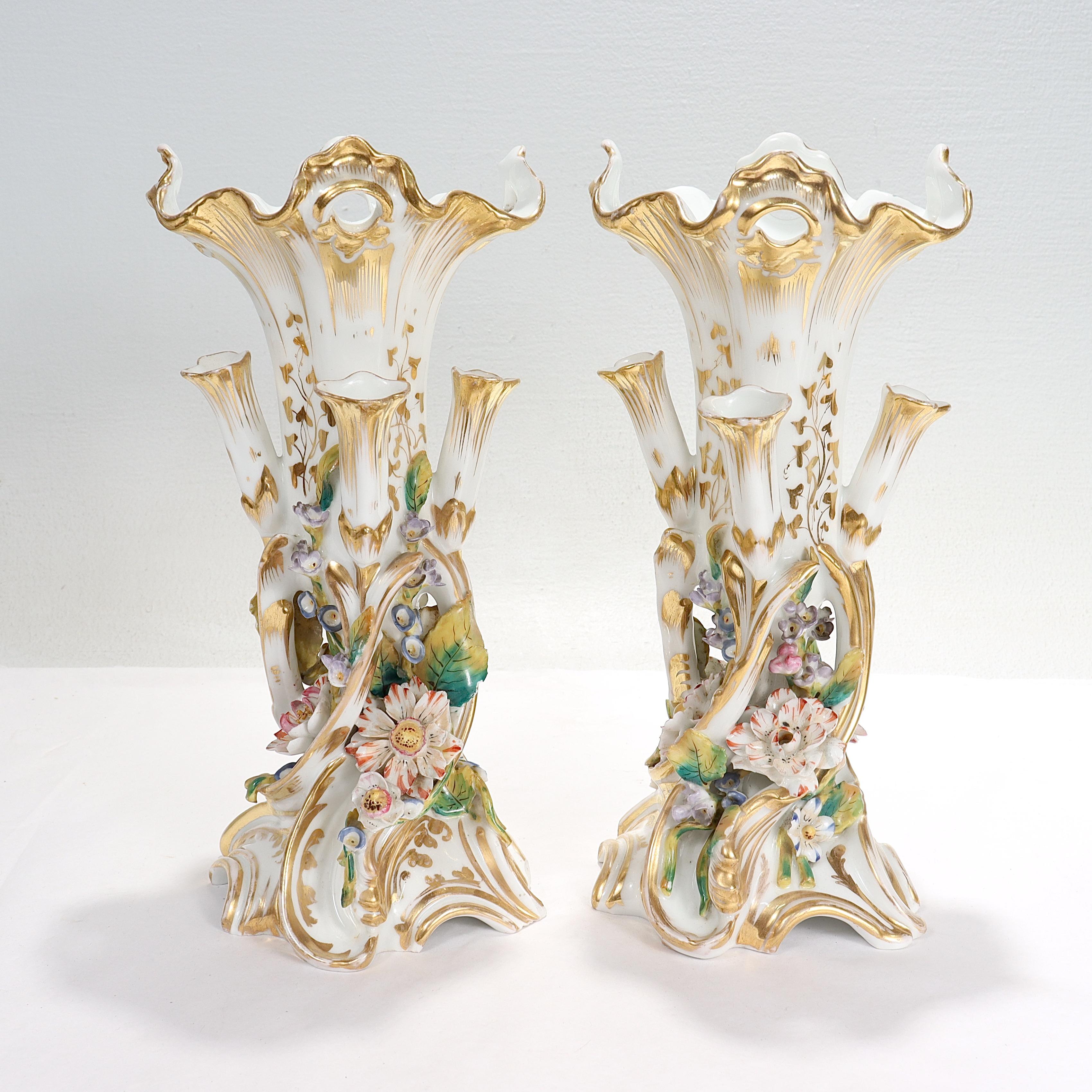 Belle Époque Pair Antique Jacob Petit Style Old Vieux Paris Porcelain Flowers Vases For Sale