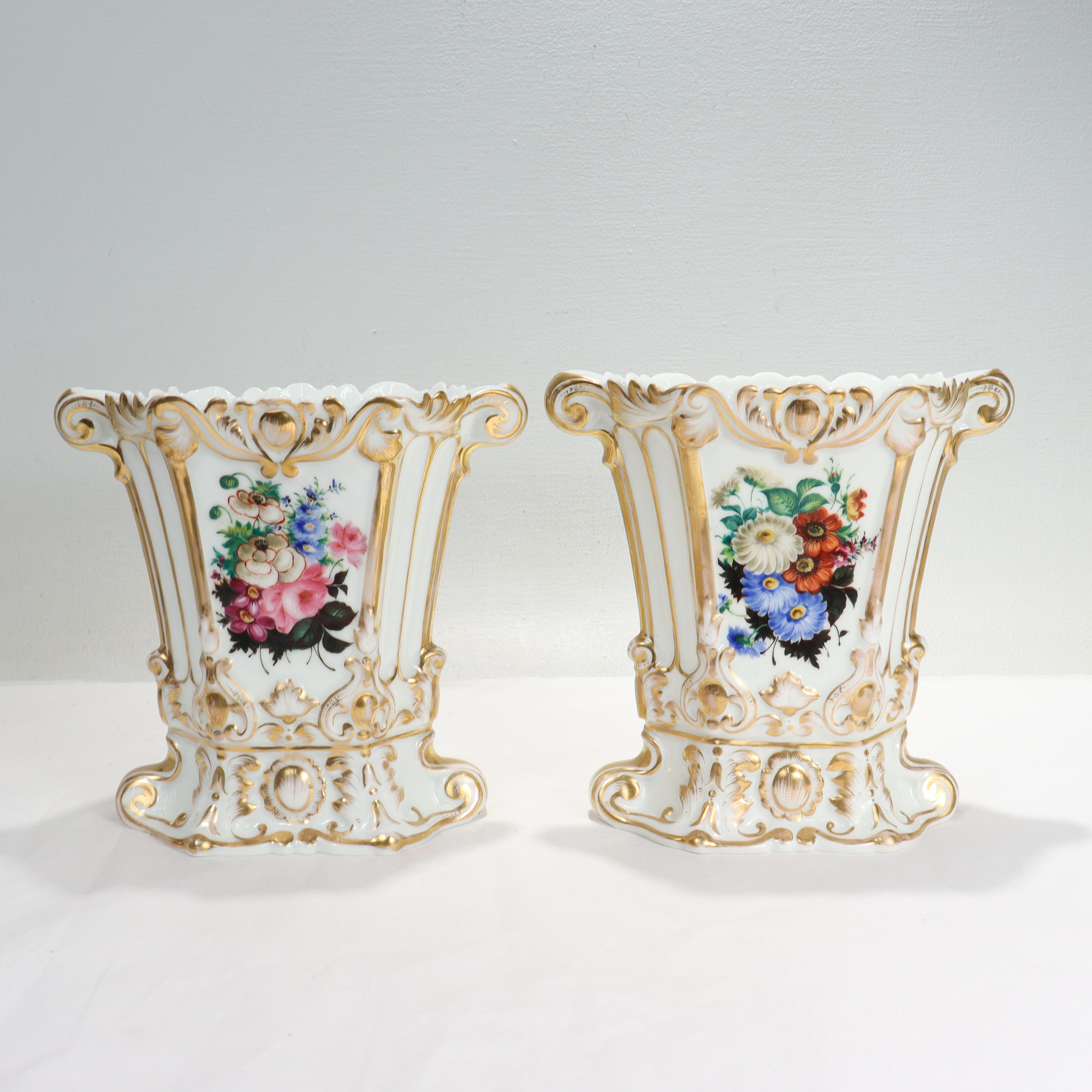 Beaux Arts Pair Antique Jacob Petit Style Old Vieux Paris Porcelain Flowers Vases For Sale