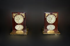 Pair Antique Jade Rosewood Bookends