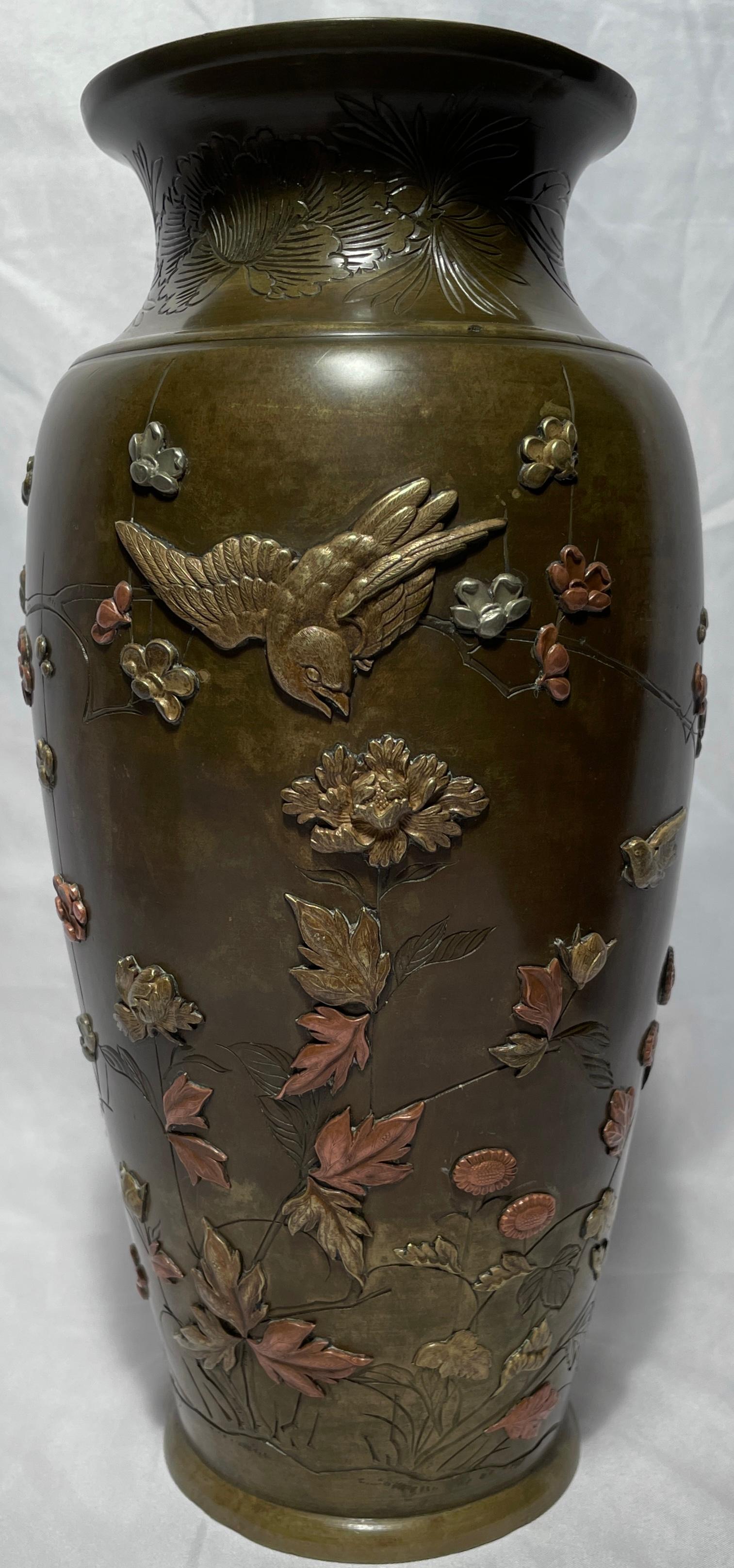 19th Century Pair Antique Japanese Bronze Vases, circa 1875-1895 For Sale