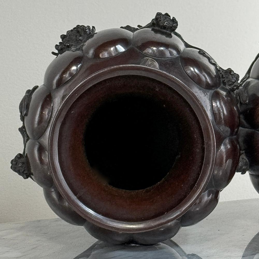 Coppia di antichi vasi giapponesi in bronzo in vendita 9
