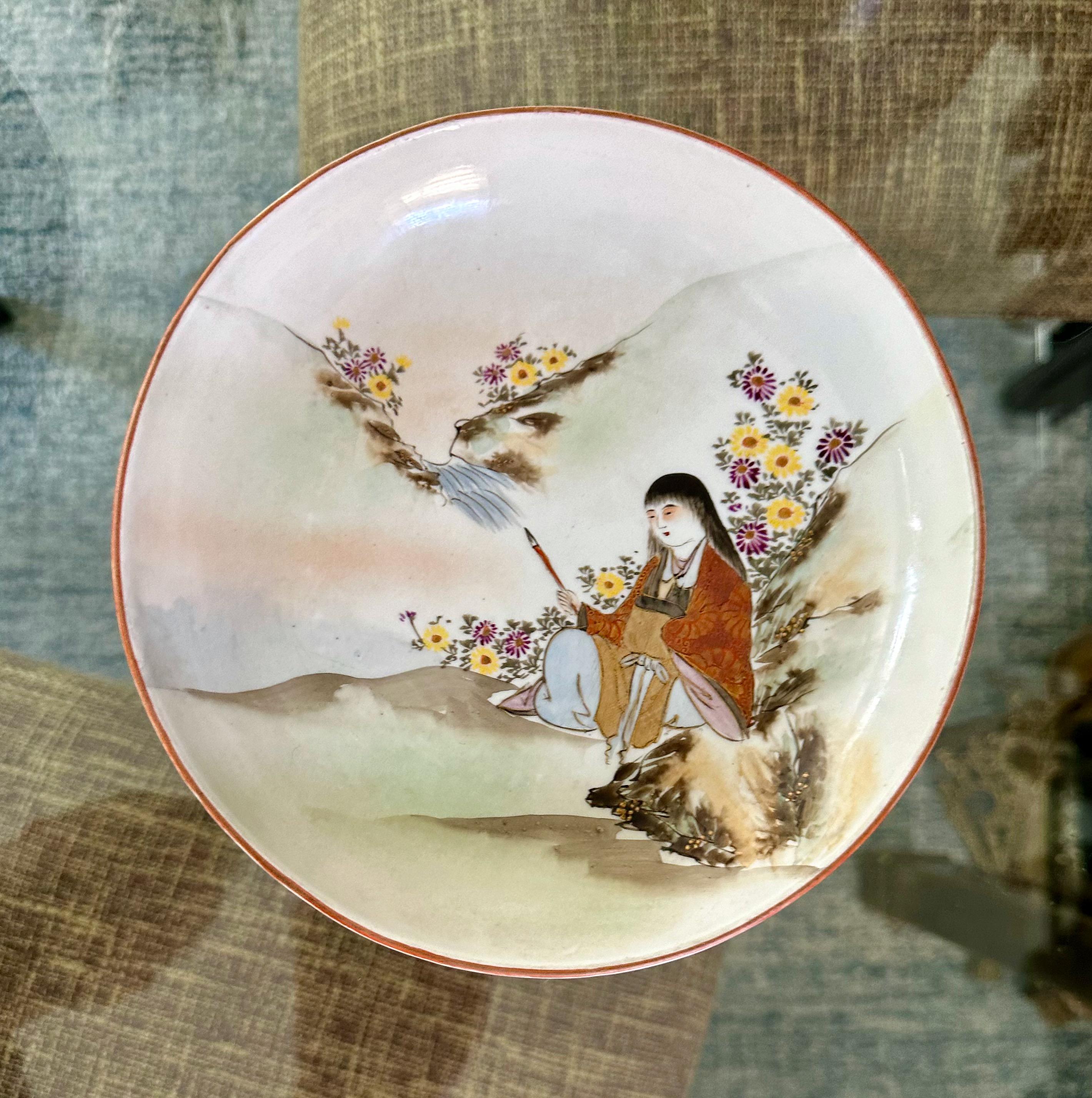 Pair Antique Japanese Early Meiji Porcelain Figural Bowls For Sale 1