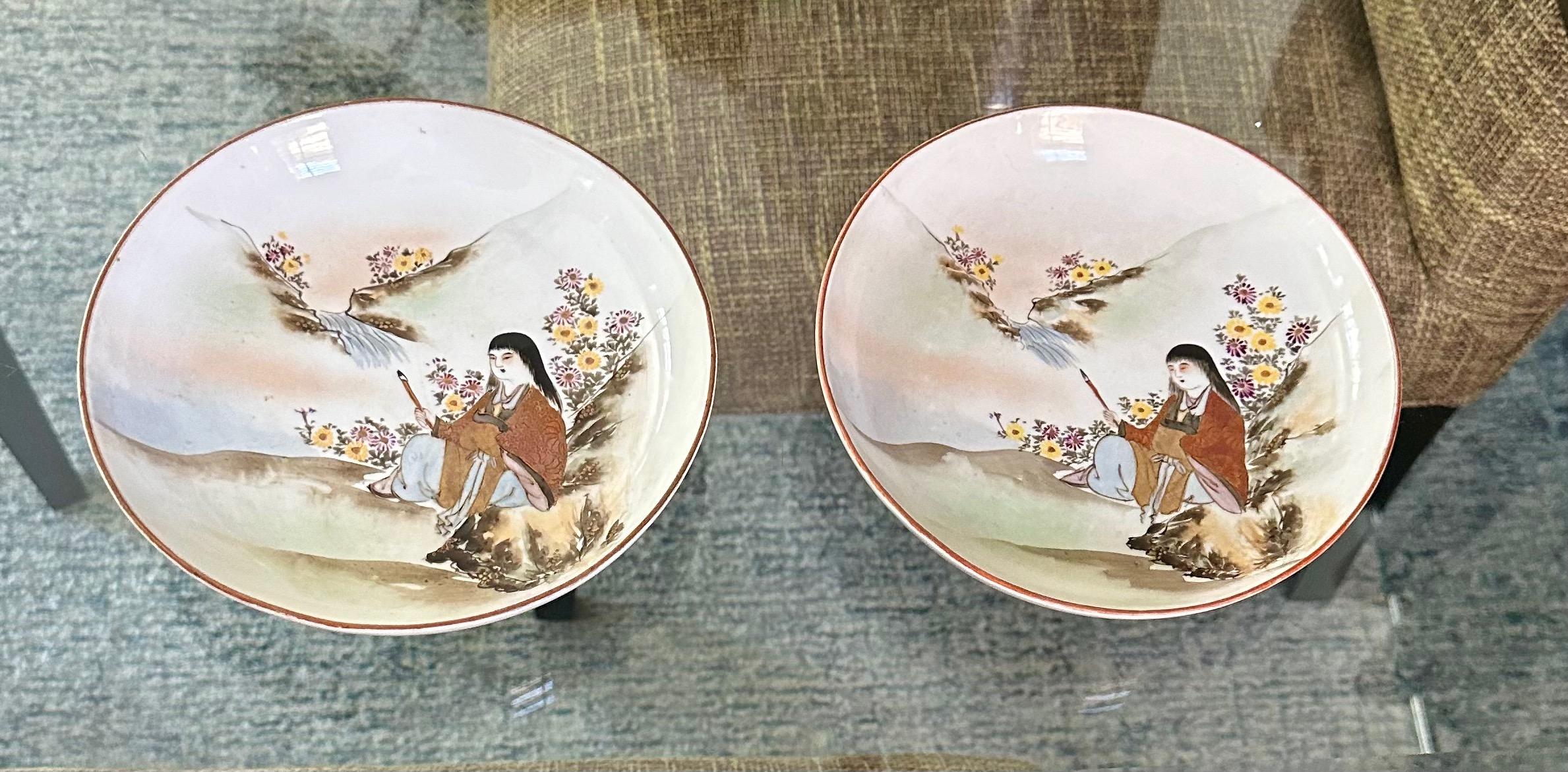 Pair Antique Japanese Early Meiji Porcelain Figural Bowls For Sale 2