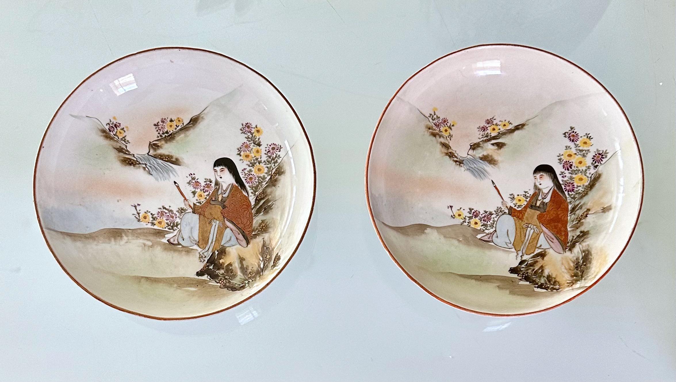 Pair Antique Japanese Early Meiji Porcelain Figural Bowls For Sale 3