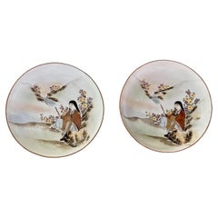 Pair Antique Japanese Early Meiji Porcelain Figural Bowls