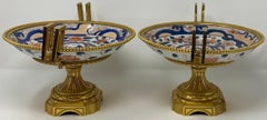 Pair of Antique Japanese Imari Porcelain Cake Dishes  with Bronze D'ore Mounts