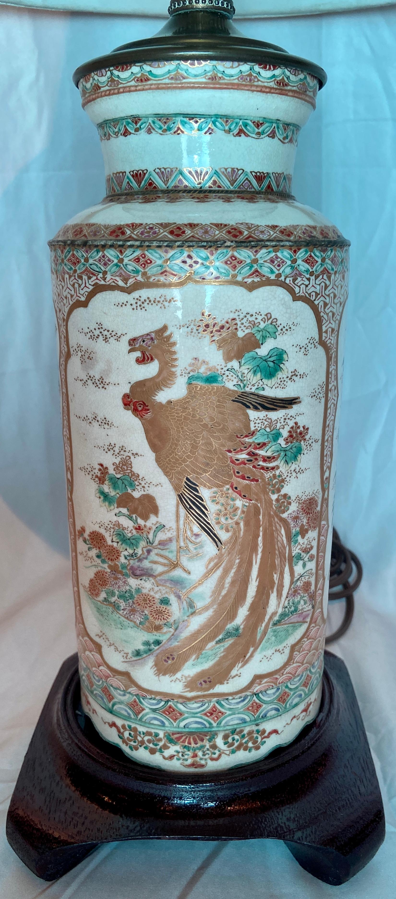 19th Century Pair Antique Japanese Satsuma Porcelain Lamps, Circa 1890-1910 For Sale