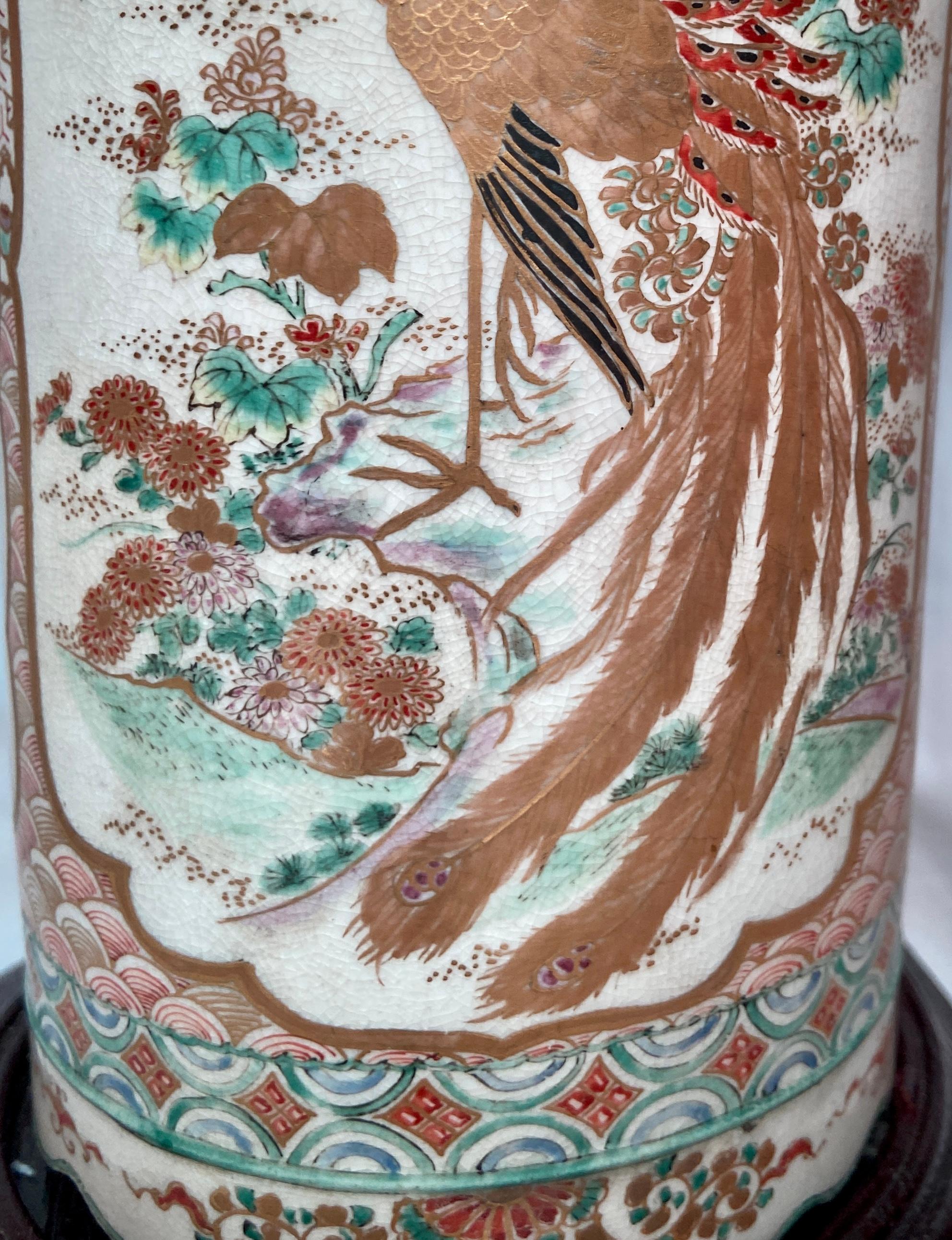 Pair Antique Japanese Satsuma Porcelain Lamps, Circa 1890-1910 For Sale 2