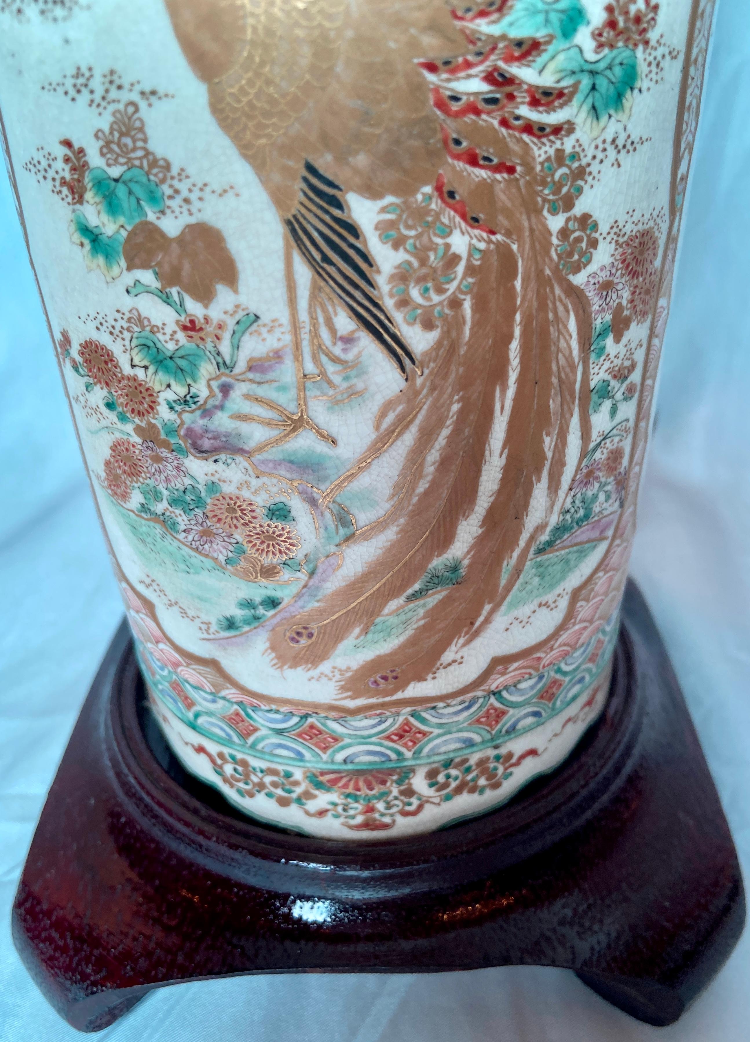 Pair Antique Japanese Satsuma Porcelain Lamps, Circa 1890-1910 For Sale 3
