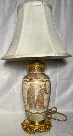 Pair Antique Japanese Satsuma Porcelain Lamps with Ormolu Mounts, Circa 1890