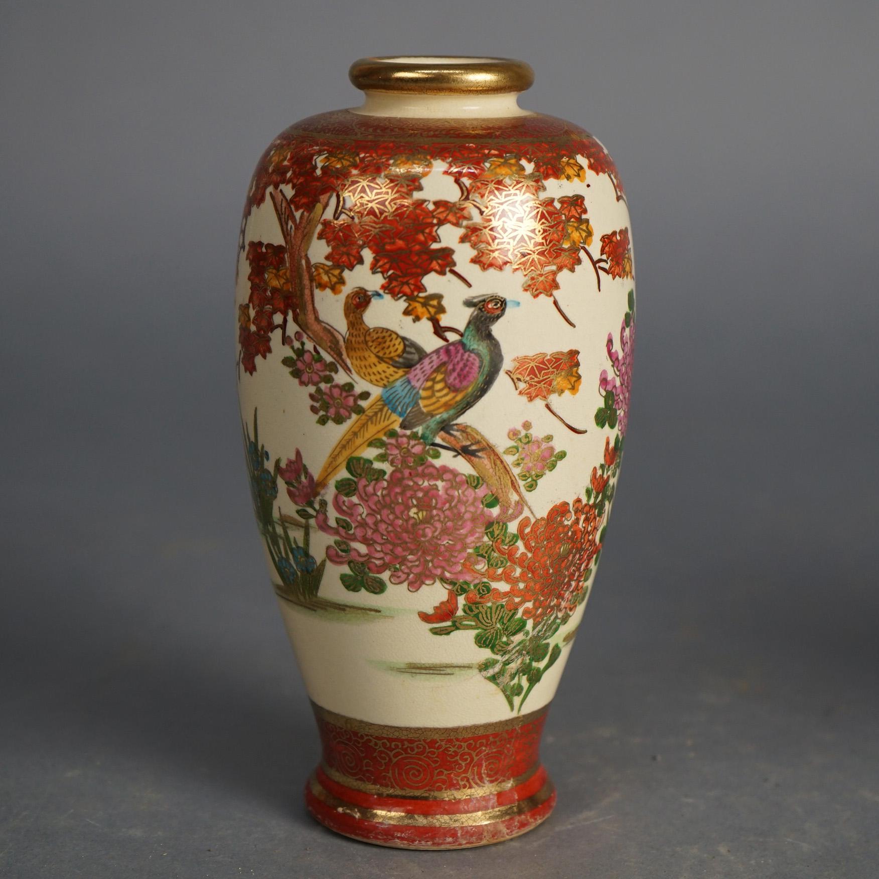 Pair Antique Japanese Satsuma Porcelain Vases wiih Hand Painted Genre & Garden Scenes and Gilt Highlights, C1920

Measures - 7.25
